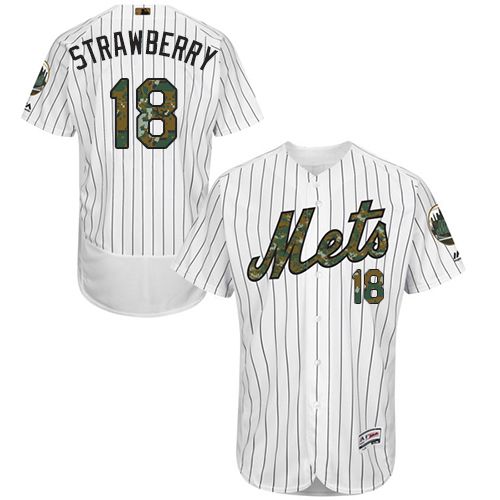 Mets #18 Darryl Strawberry White(Blue Strip) Flexbase Authentic Collection Memorial Day Stitched MLB Jersey - Click Image to Close